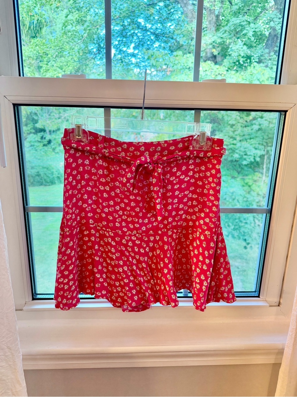 ZARA Fushia Floral Tie-Waist Mini Skirt